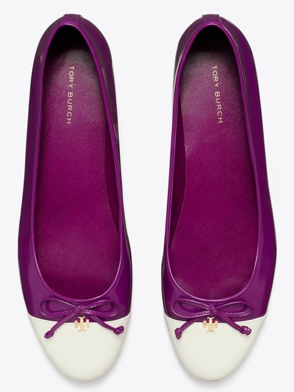 Tory Burch  Purple and White Cap-Toe Ballet Flats